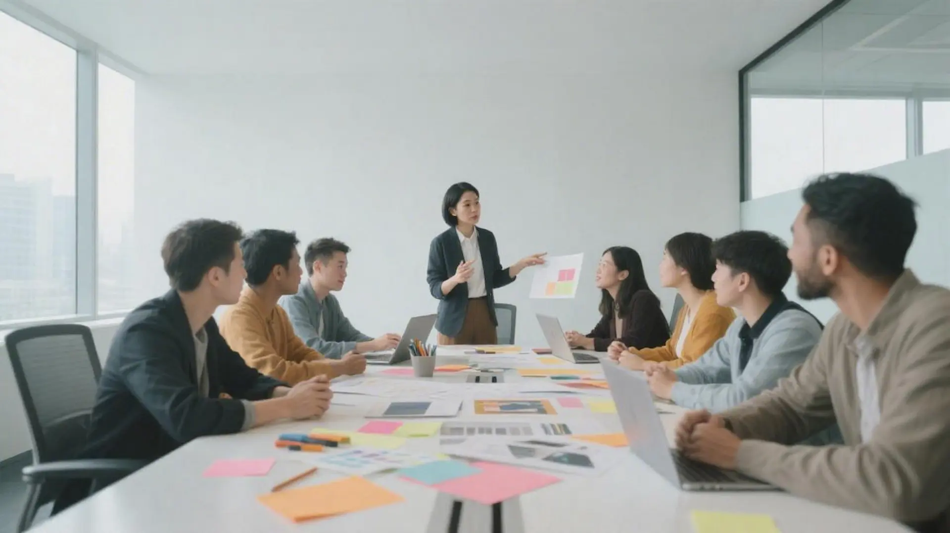 L'équipe créative de SENDA Stickers collaborant dans un bureau moderne