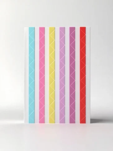 Sheets of vibrant, colorful self-adhesive photo corners for scrapbooking.